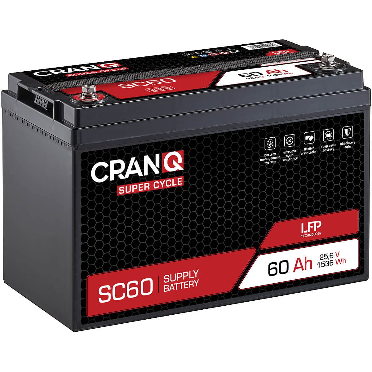 CranQ 24V 60Ah 1536Wh LiFePO4 Versorgungs-Batterie mit BMS 25,6V Lithium-Eisenphosphat SC60 LFP von CranQ