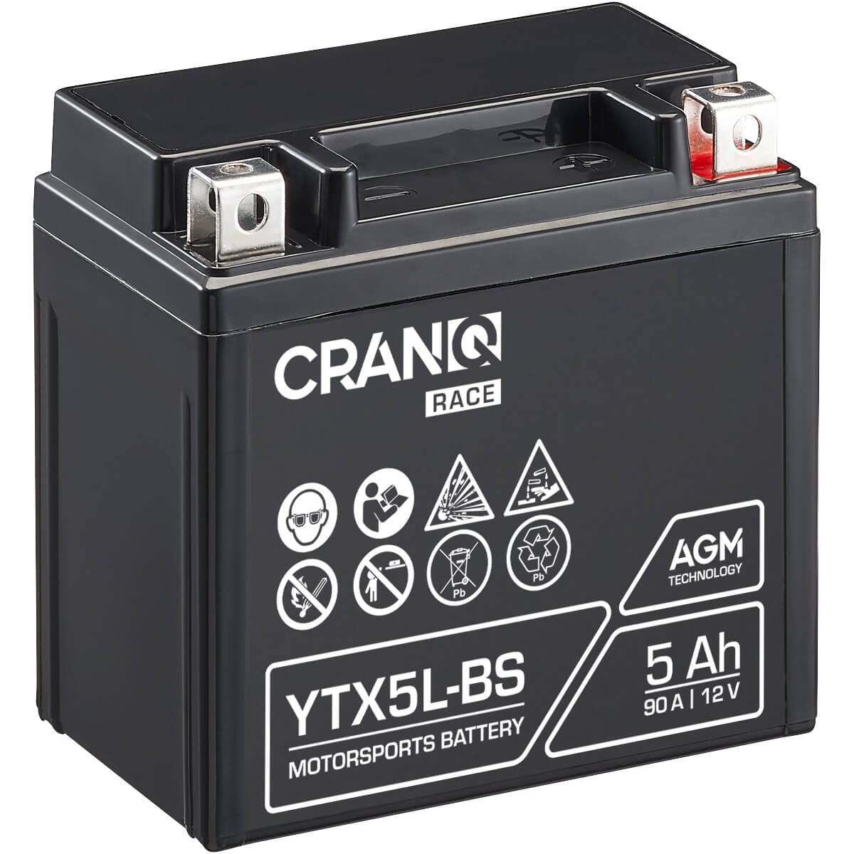 CranQ Motorradbatterie YTX5L-BS - 12V, 5Ah, 90A, rüttelfest, wartungsfrei - Starterbatterie, AGM Batterie in Erstausrüsterqualität für Rasentraktor, Roller, Motorrad, Quad von CranQ