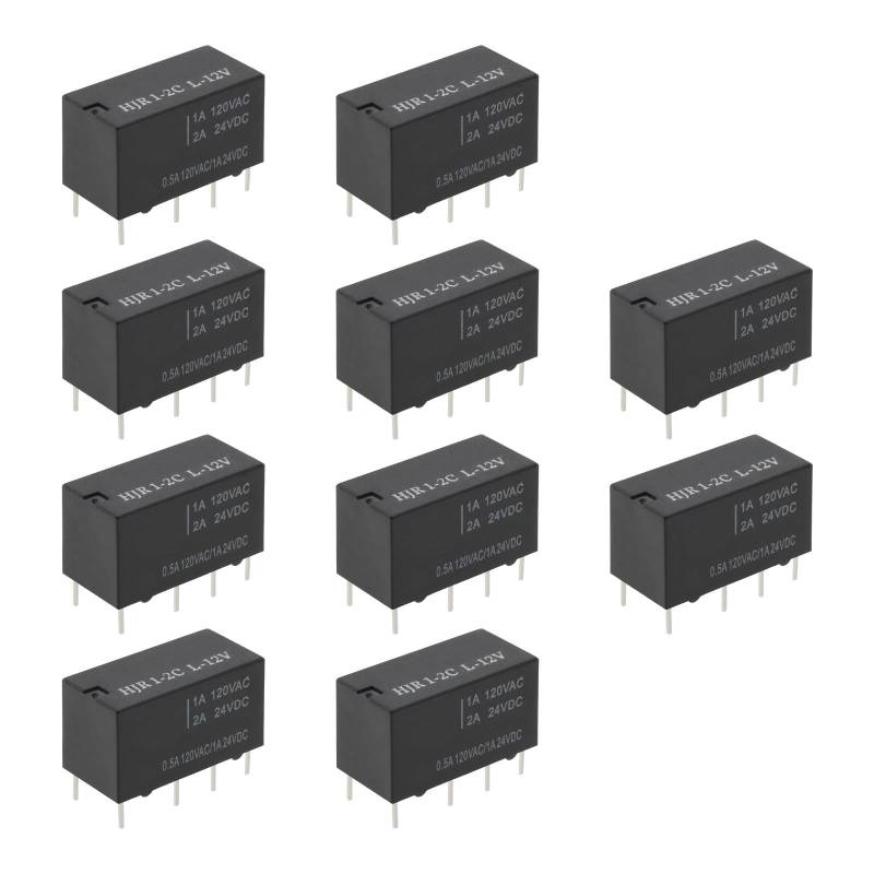 Create idea 10 Stück HJR1-2C-L-12V-Relais 8-poliges Signalrelais 20,1 X 14,6 X 9,7mm für Anwendungen Einschließlich Heimautomatisierung Industrielle Steuerung 720-Ohm-Widerstand Schwarz von Create idea