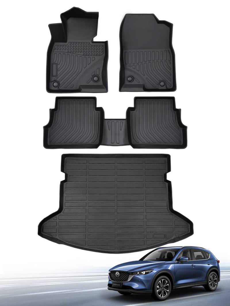 CreekT Fußmatten für Mazda CX-5 2024 2023 2022 2021 2020 2019 2018 2017, für Mazda CX5 Allwetter-Fußmatten Kofferraummatte Cargo Liner kompatibel für Mazda CX-5 Zubehör 2017-2024, für CX5 Matten von CreekT