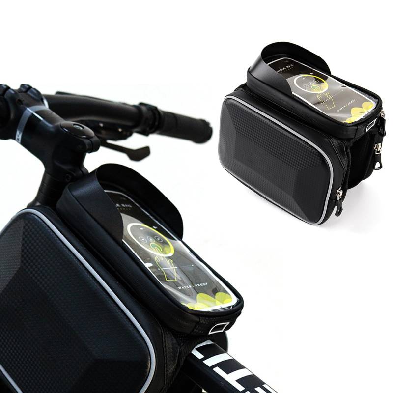 Creperture Fahrrad Rahmentasche Wasserdicht Kratzfest Reflektierend Handytasche mit TPU Touchschirm Montainbikes Lenkertasche für Mobiltelefone bis zu 6,4 Zoll von Creperture