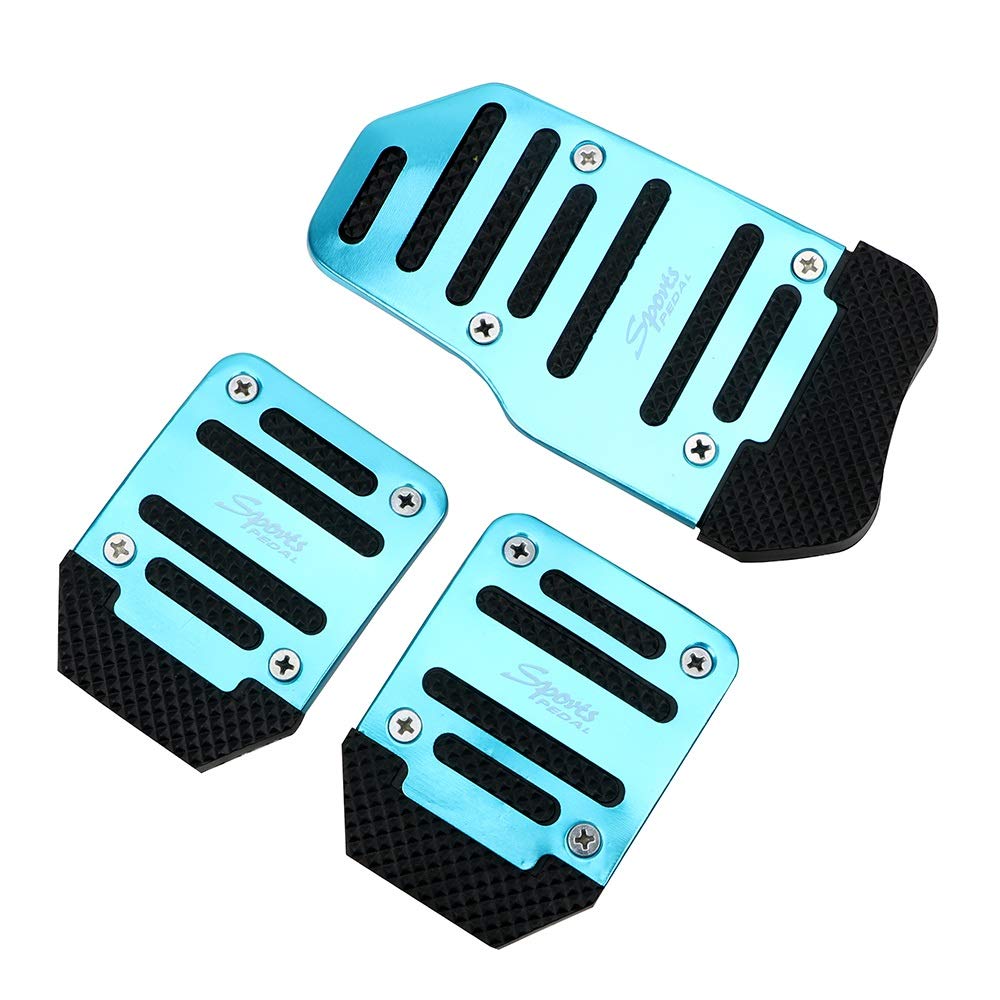 Fuel Bremse Pedal Auto-Fuss Treadle Abdeckung Pad Aluminiumlegierung 3Pcs Auto Fahrzeug Anti-Rutsch-Pedal-Auto-Pedal-Abdeckungs-Satz Schaltgetriebe(Blue) von Crepundia