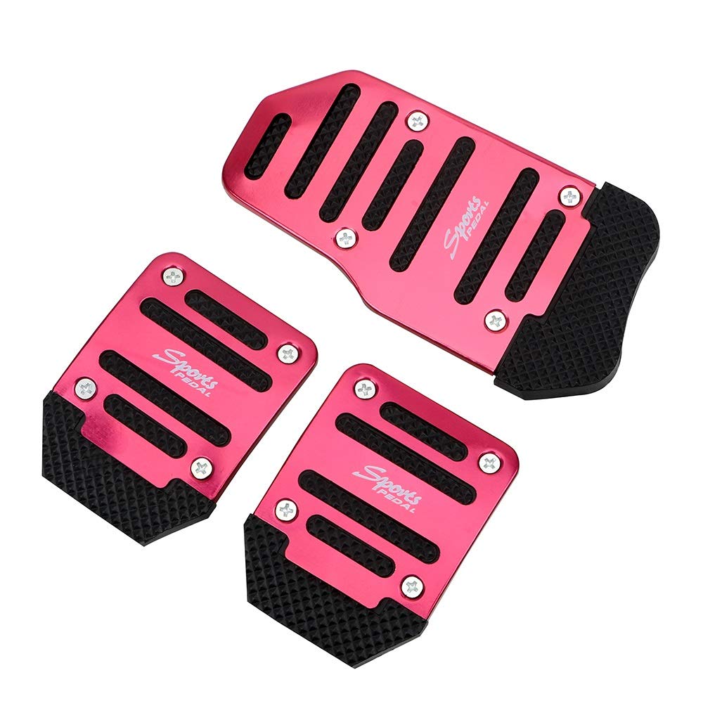 Fuel Bremse Pedal Auto-Fuss Treadle Abdeckung Pad Aluminiumlegierung 3Pcs Auto Fahrzeug Anti-Rutsch-Pedal-Auto-Pedal-Abdeckungs-Satz Schaltgetriebe(Red) von Crepundia