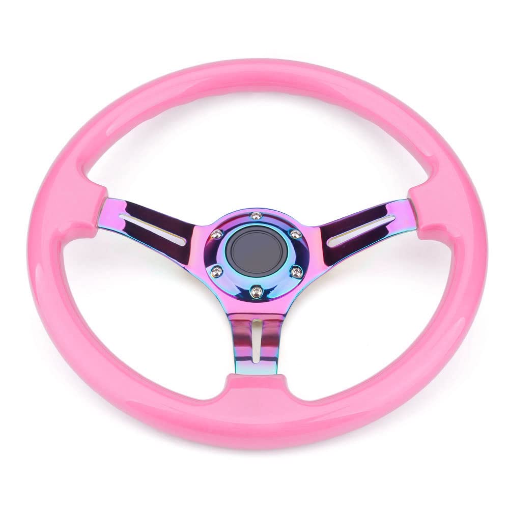 Universal Rennlenkrad,Drifting-Lenkrad, Chrom 350mm 14inch Lenkrad ABS Lenkrad(Pink) von Crepundia