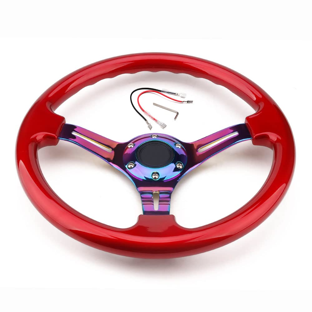 Universal Rennlenkrad,Drifting-Lenkrad, Universal 350mm 14 Zoll klassisches ABS-Auto-Sportlenkrad mit Speichen(Red) von Crepundia