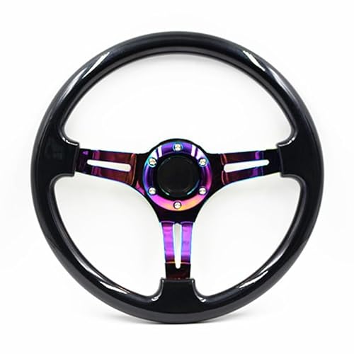 Universal Rennlenkrad,Drifting-Lenkrad, Universal 350mm. ABS Auto Sport Lenkrad Deep Teller 14 Zoll Drifting Neo Chrom Racing Lenkrad mit Horn(Black) von Crepundia