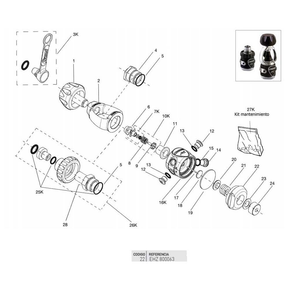 CRESSI - EHZ 800063/391 : Ersatzregler tauchgang: base close 1. stufe MC5-MC9 von Cressi