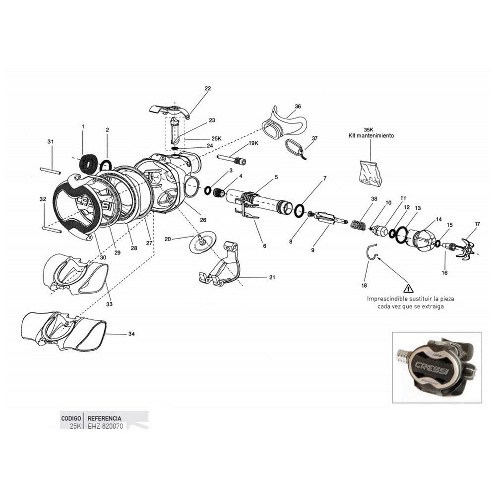 CRESSI - EHZ 820070/391 : Ersatz-tauchregler: deflector + dichtung DIVE-PREDIVE ELLIPSE BALANCED-MASTER von CRESSI