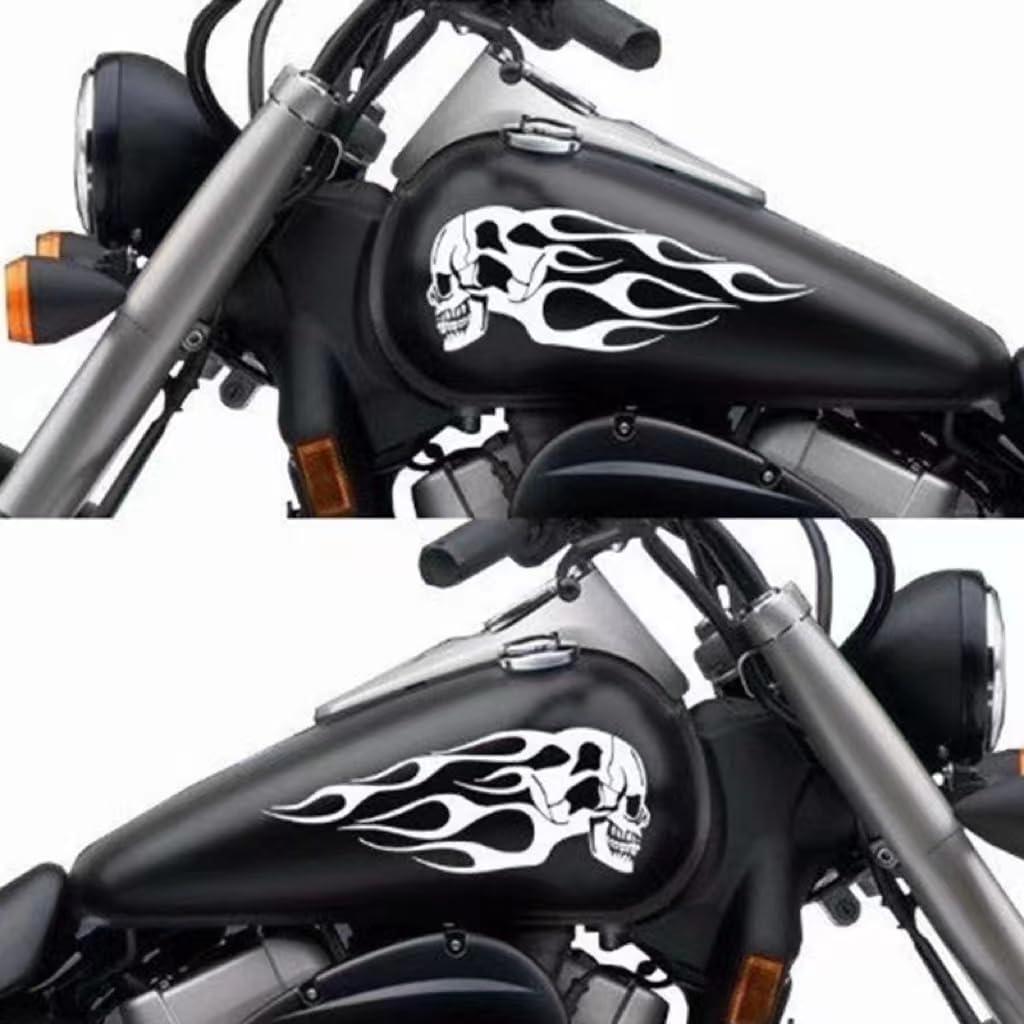 Cretassion 2 Stück Universell Schädel Aufkleber Motorrad, Vinyl Skull Aufkleber Auto Wasserdicht, Totenkopf Stickers für Autos, Motorräder, Helme, Kühlschränke Weiß von Cretassion