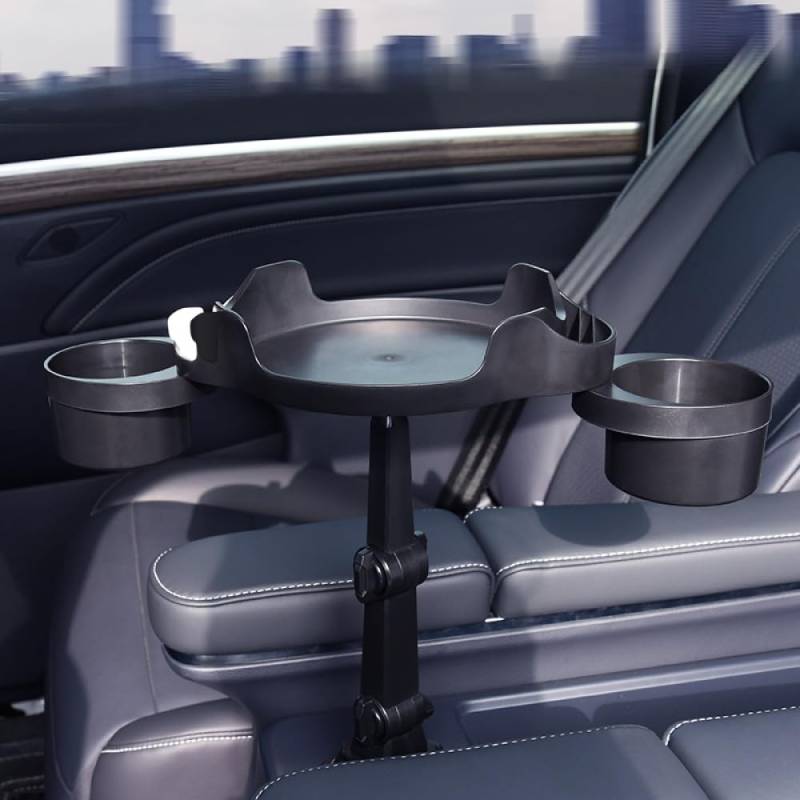 Crevyteg Auto Getränkehalter Tablett, 360° Drehbarer Getränkehalter Expander mit Essen Tisch Tablett, Multifunktionaler Getränkehalter Tablett Tisch zum Essen Trinken Road Trip Autozubehör von Crevyteg