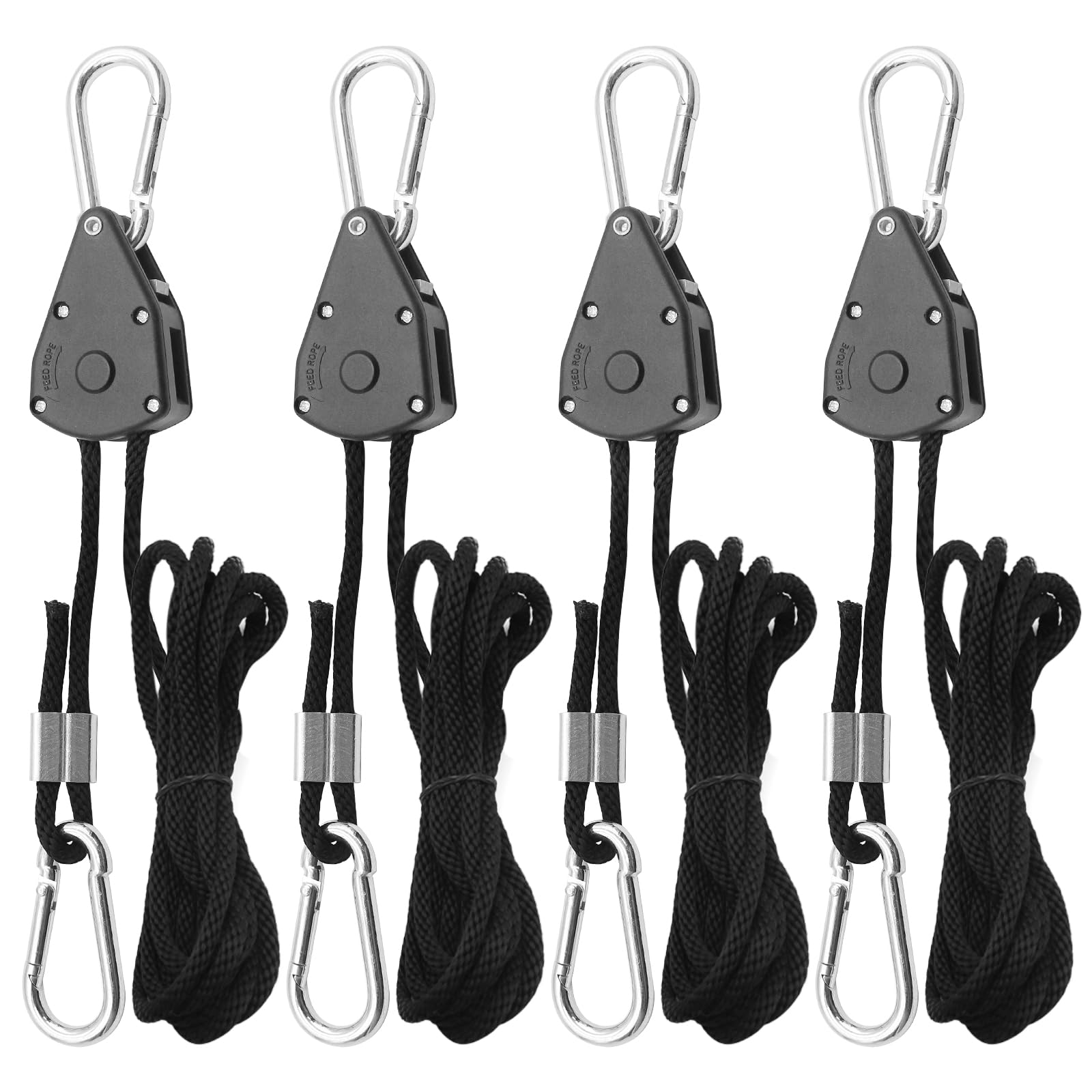 4 Stück Ratchet Hanger, Duty Heavy Rope Seilratsche mit Haken, Einstellbare Seil Seilhaken Ratsche Seilratsche 2M, 1/8 Zoll für Pflanzenventilator Licht Zimmerpflanzen von Criveple