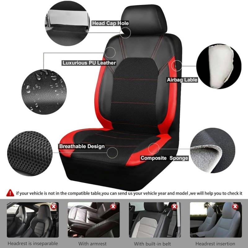 Cruetmo Autositzbezüge Universal passend für VW SCIRO_CCO 3 (Typ 13) 2008-2017 strapazierfähiges Leder Vollständiger Satz Bezüge von Cruetmo