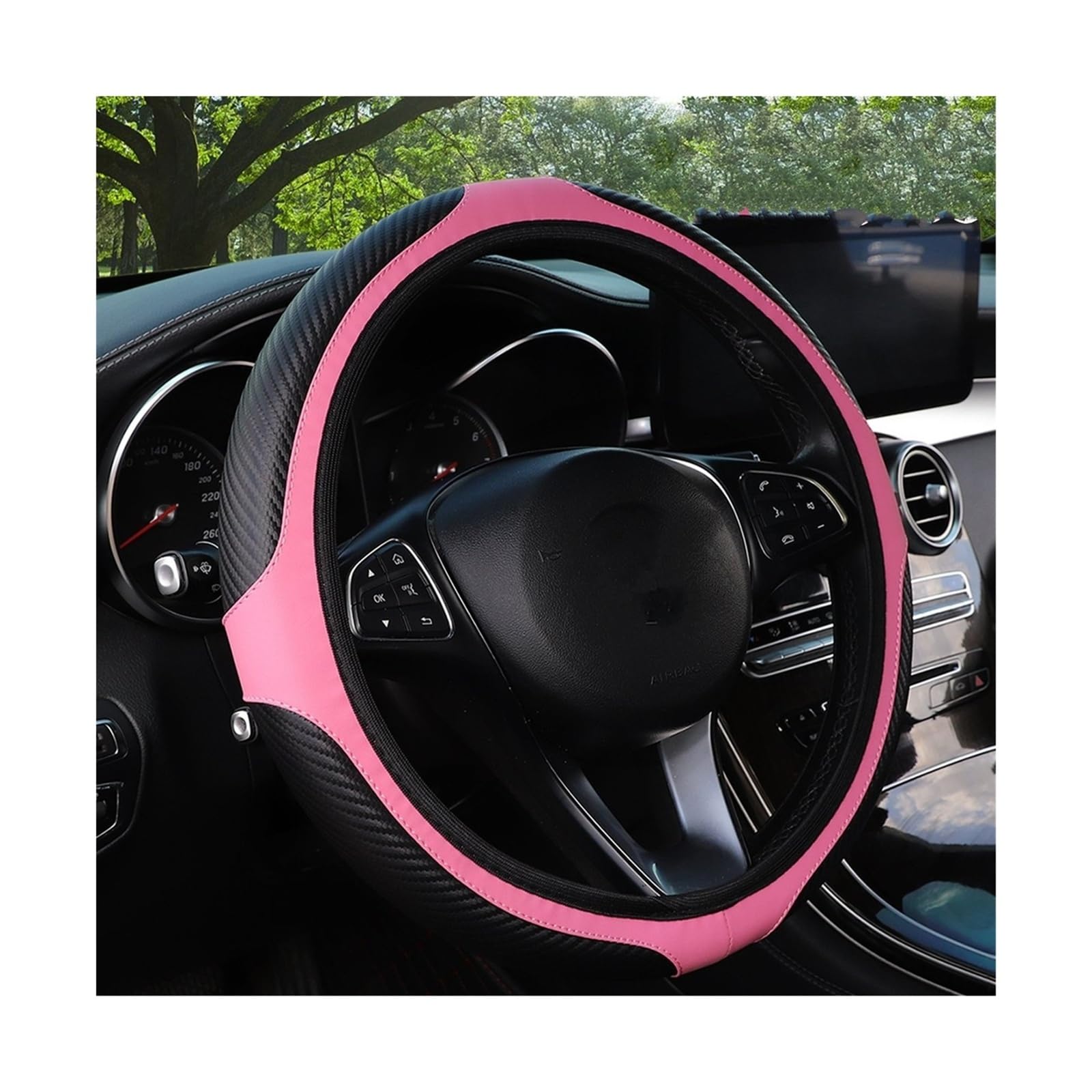 Lenkradbezug 1 Carbonfaser-PU-Leder-Sportwagen Ohne Innenring-Lenkradabdeckung, Geeignet Für 14,5-15-Zoll-Automobilinnenräume Lenkradabdeckung(Pink) von Cstearqp