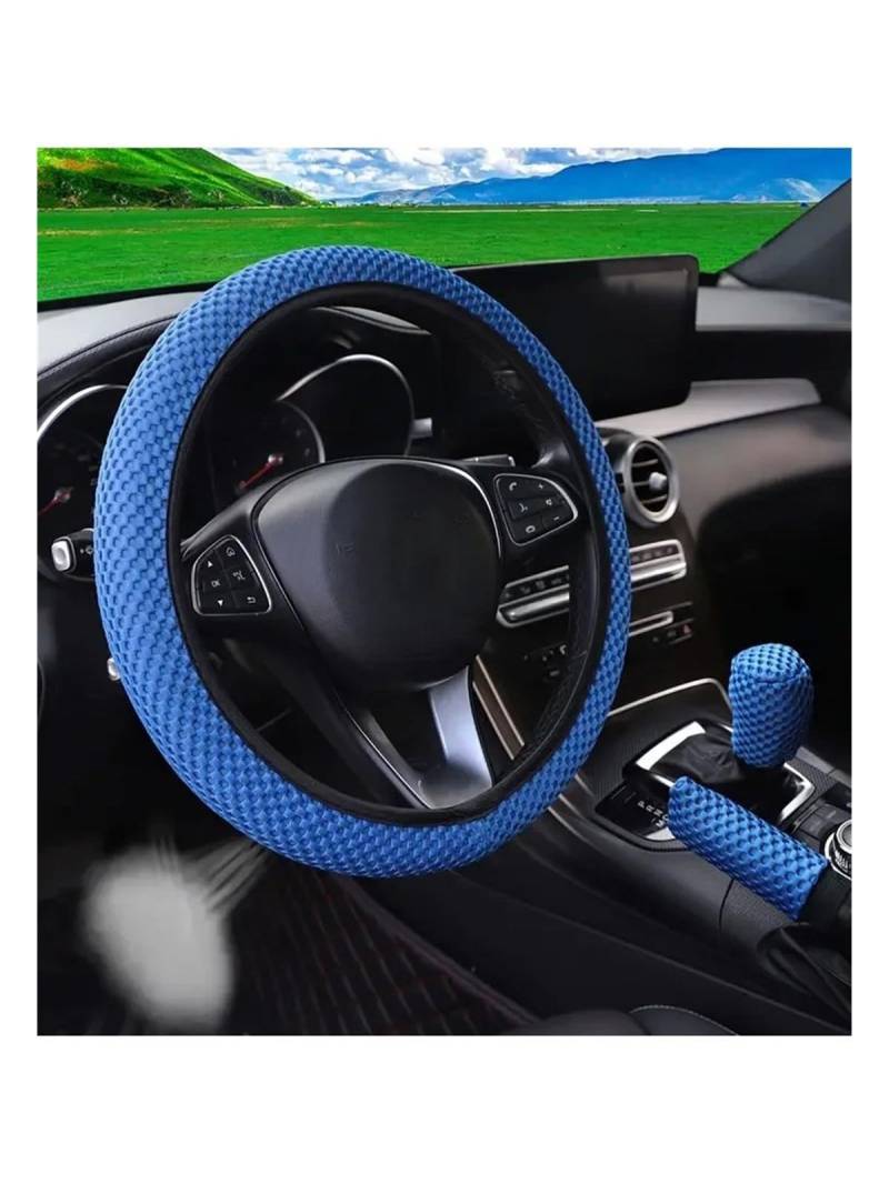 Lenkradbezug 3 * Massage Mesh Tuch Atmungsaktive Auto Ohne Innenring Lenkrad Abdeckung Handbremse Abdeckung Griff Abdeckung 14,5-15 Zoll Lenkradabdeckung(Blue) von Cstearqp