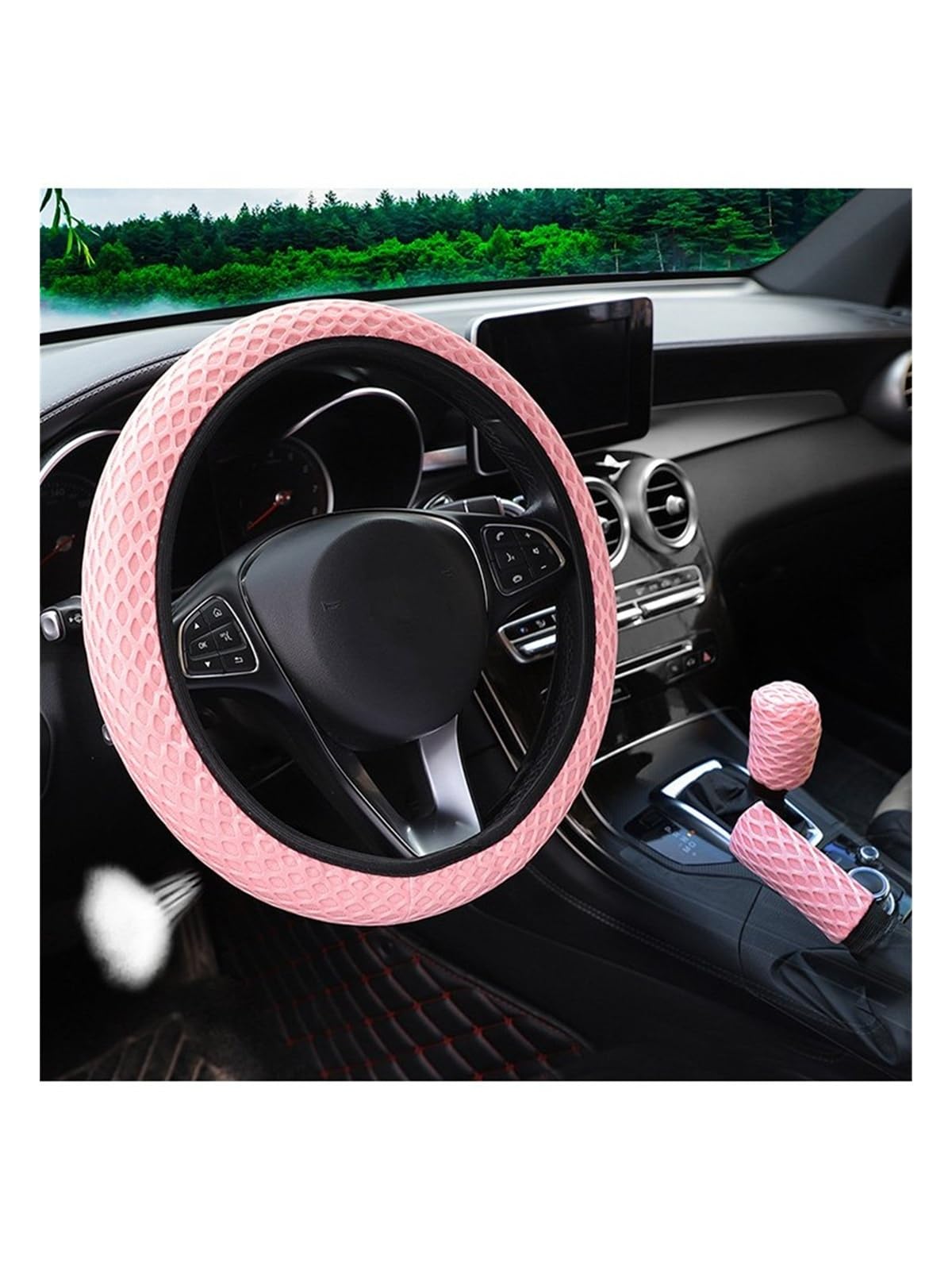 Lenkradbezug 3 * Massage Mesh Tuch Atmungsaktive Auto Ohne Innenring Lenkrad Abdeckung Handbremse Abdeckung Griff Abdeckung 14,5-15 Zoll Lenkradabdeckung(Pink) von Cstearqp