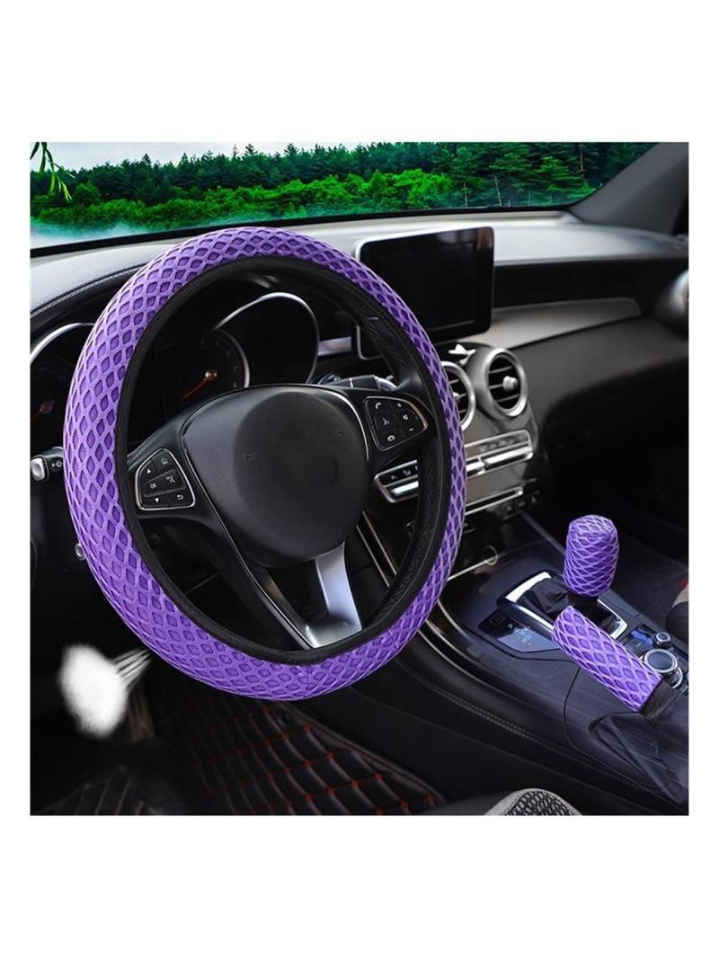 Lenkradbezug 3 * Massage Mesh Tuch Atmungsaktive Auto Ohne Innenring Lenkrad Abdeckung Handbremse Abdeckung Griff Abdeckung 14,5-15 Zoll Lenkradabdeckung(Purple) von Cstearqp