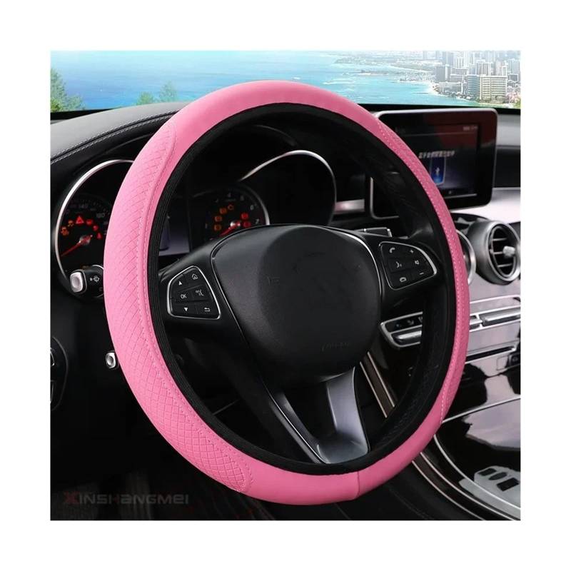 Lenkradbezug 37/38 cm Automobil Universal Lenkrad Abdeckung rutschfeste Auto Lenkrad Abdeckung rutschfeste Geprägte Leder Auto-Styling Lenkradabdeckung(Pink) von Cstearqp