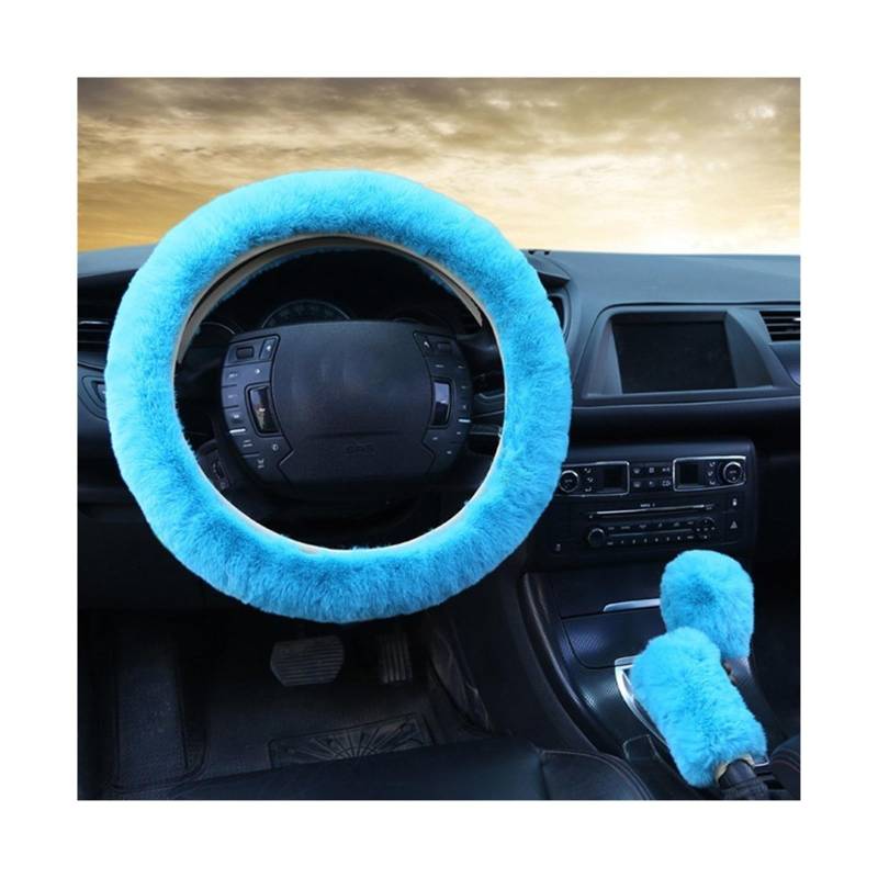 Lenkradbezug Auto Lenkrad Abdeckung Warme Winter Auto Handbremse Shift Abdeckung DREI-stück Set Heizung Lenkrad 38 cm Lenkradabdeckung(Blue) von Cstearqp