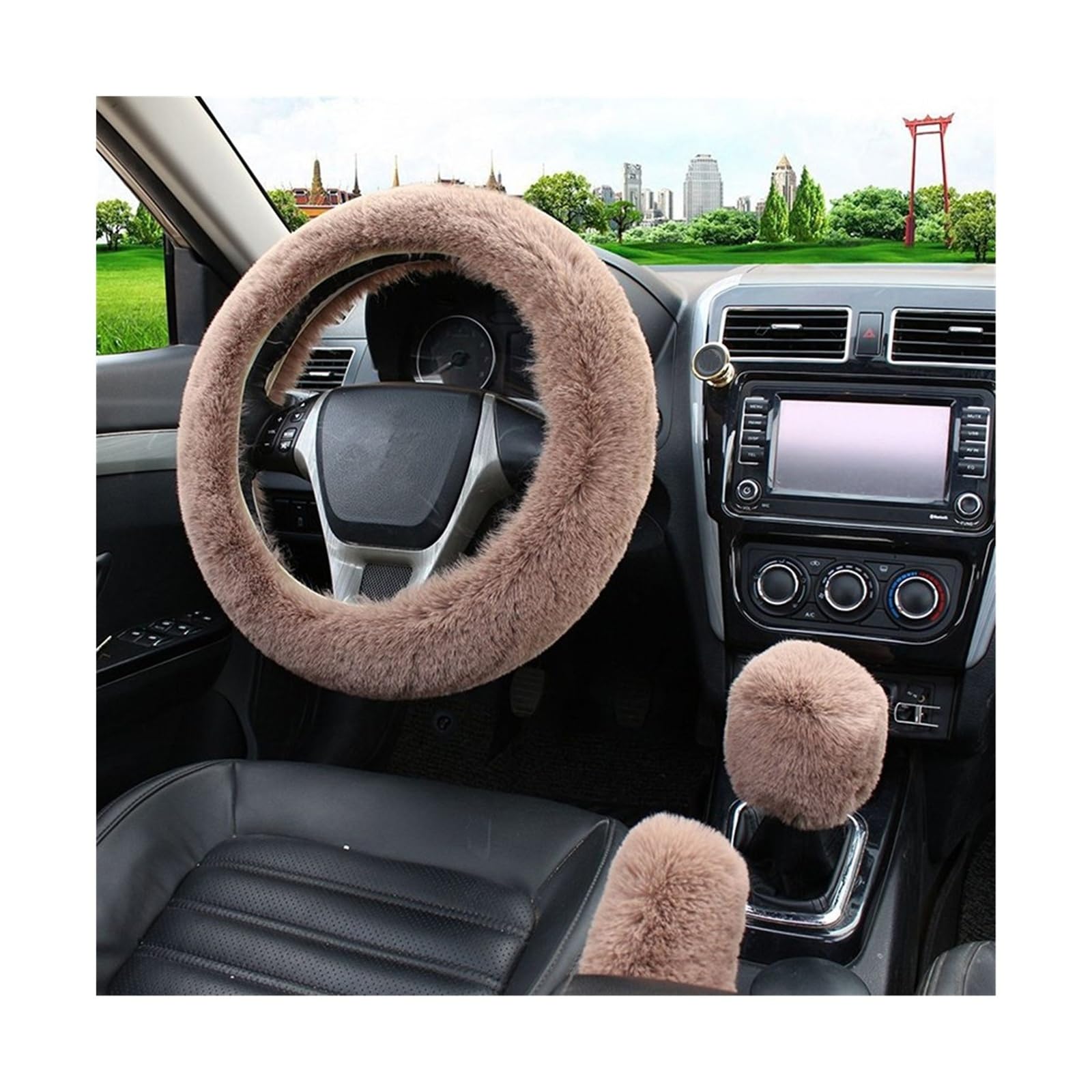 Lenkradbezug Auto Lenkrad Abdeckung Warme Winter Auto Handbremse Shift Abdeckung DREI-stück Set Heizung Lenkrad 38 cm Lenkradabdeckung(Camel) von Cstearqp