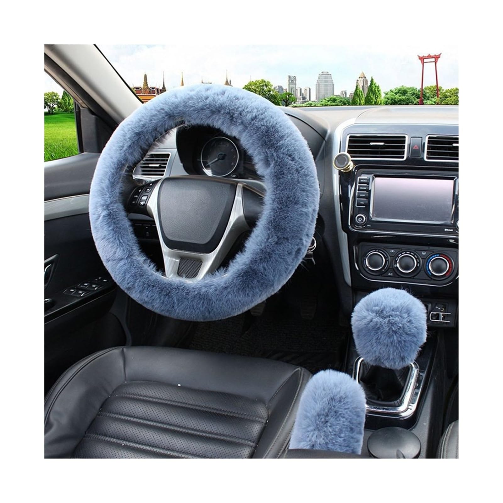 Lenkradbezug Auto Lenkrad Abdeckung Warme Winter Auto Handbremse Shift Abdeckung DREI-stück Set Heizung Lenkrad 38 cm Lenkradabdeckung(Grey) von Cstearqp