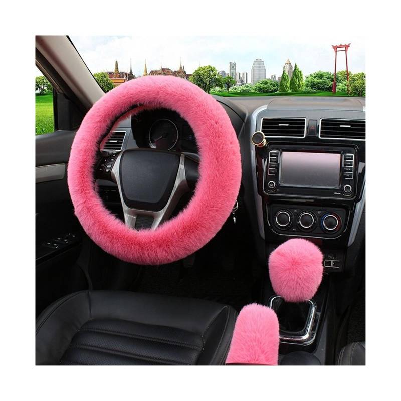 Lenkradbezug Auto Lenkrad Abdeckung Warme Winter Auto Handbremse Shift Abdeckung DREI-stück Set Heizung Lenkrad 38 cm Lenkradabdeckung(Pink) von Cstearqp