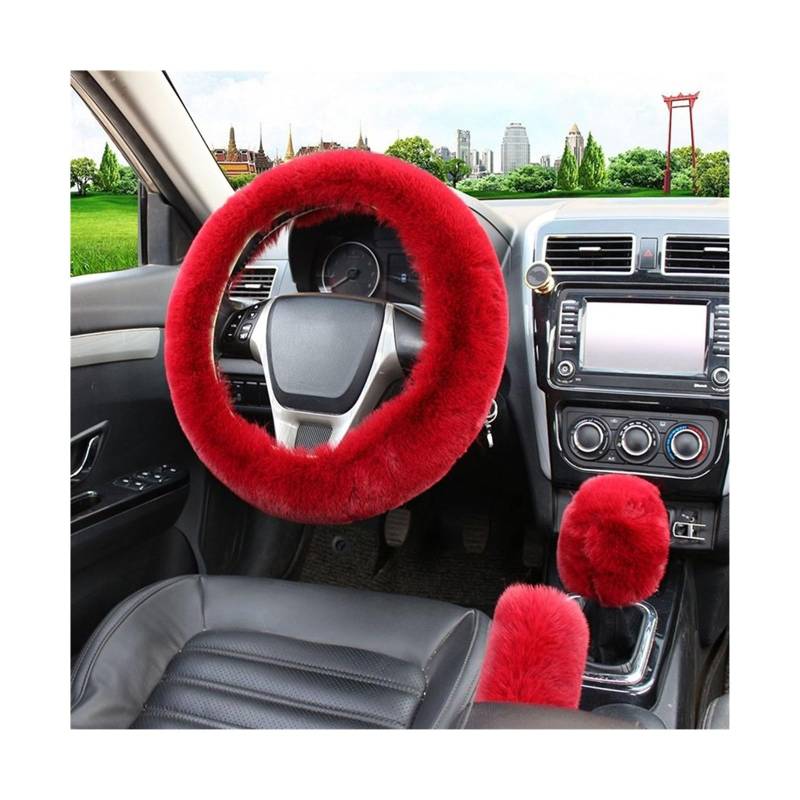 Lenkradbezug Auto Lenkrad Abdeckung Warme Winter Auto Handbremse Shift Abdeckung DREI-stück Set Heizung Lenkrad 38 cm Lenkradabdeckung(Red) von Cstearqp