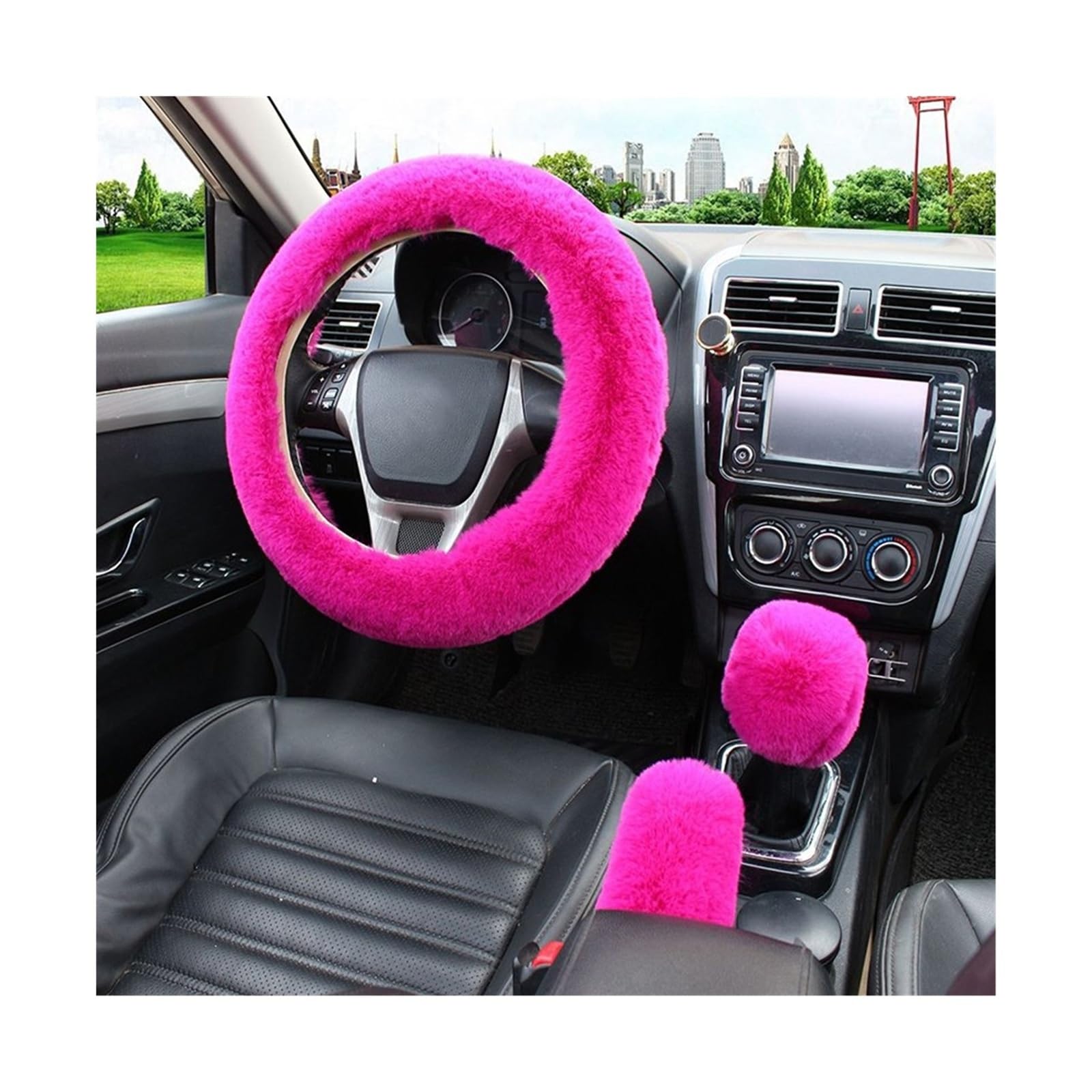 Lenkradbezug Auto Lenkrad Abdeckung Warme Winter Auto Handbremse Shift Abdeckung DREI-stück Set Heizung Lenkrad 38 cm Lenkradabdeckung(Rose) von Cstearqp