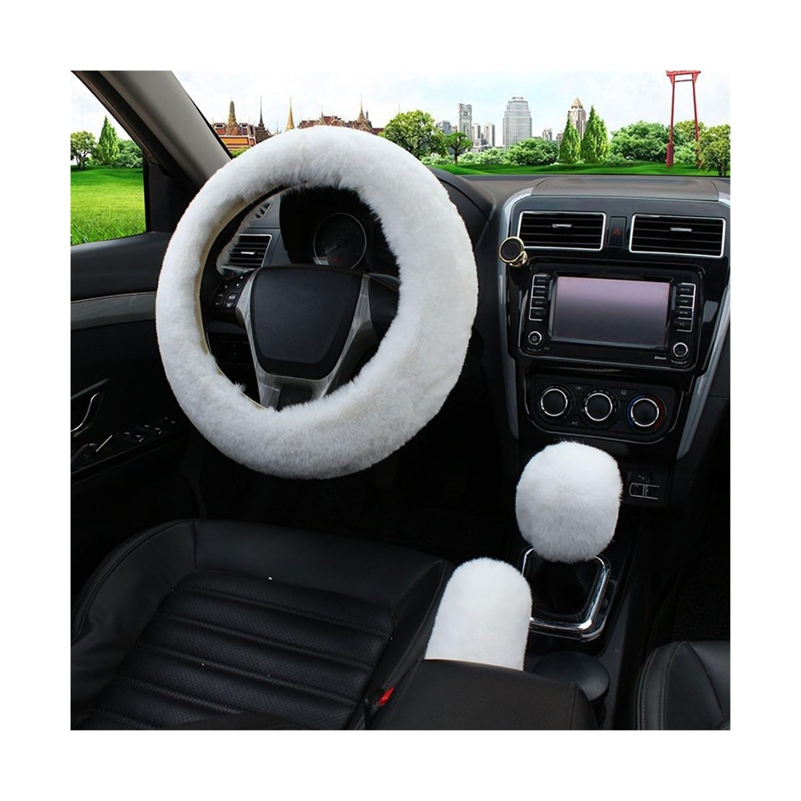 Lenkradbezug Auto Lenkrad Abdeckung Warme Winter Auto Handbremse Shift Abdeckung DREI-stück Set Heizung Lenkrad 38 cm Lenkradabdeckung(White) von Cstearqp