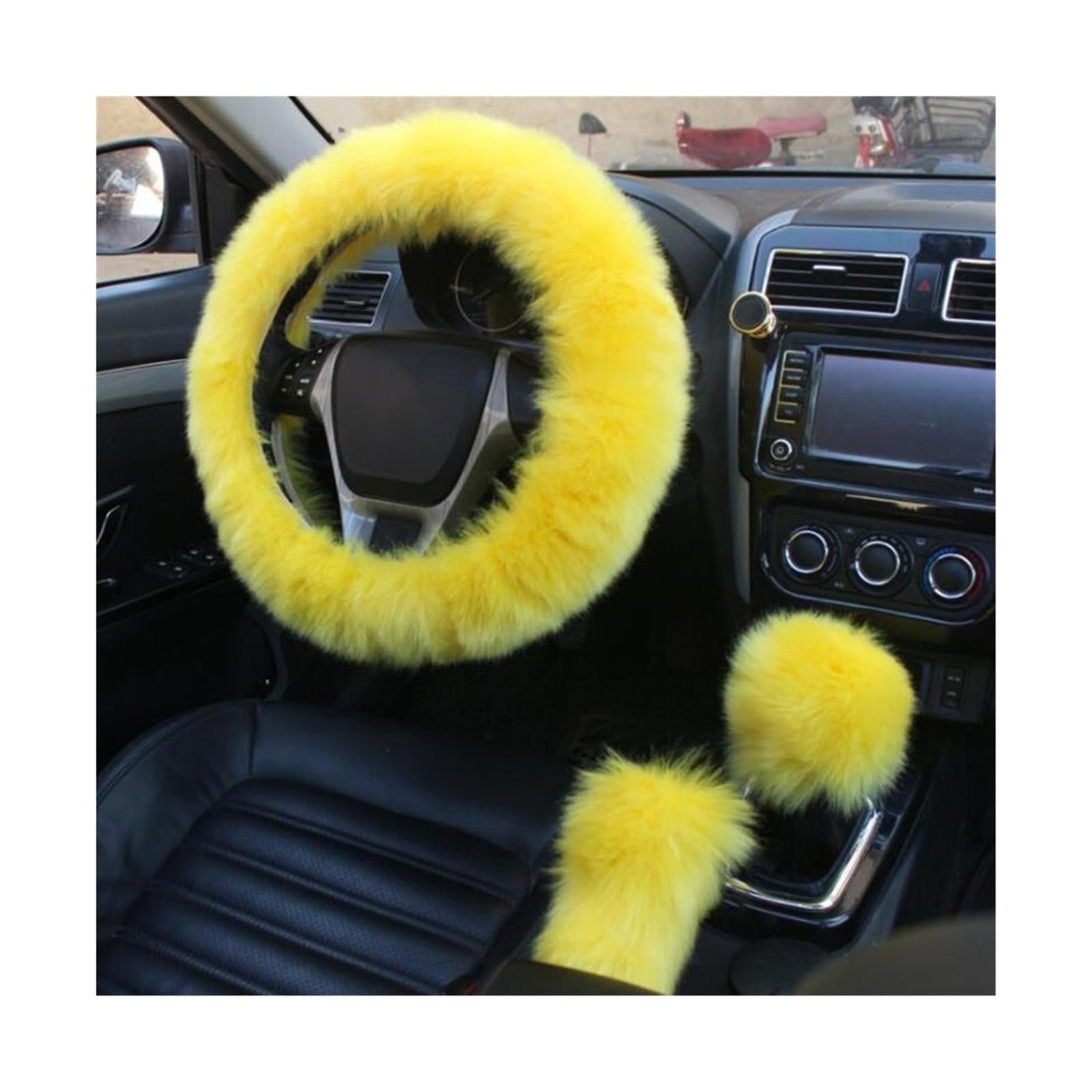 Lenkradbezug Auto Lenkrad Abdeckung Warme Winter Auto Handbremse Shift Abdeckung DREI-stück Set Heizung Lenkrad 38 cm Lenkradabdeckung(Yellow) von Cstearqp