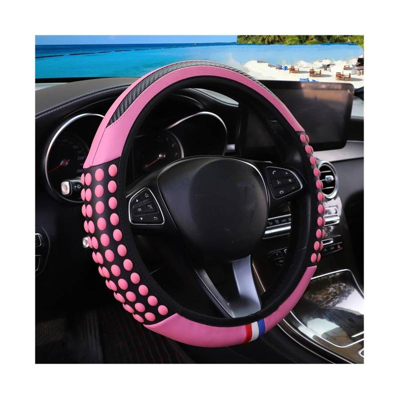 Lenkradbezug Automotive Products Carbon Tiny Silikon-Massage-Pellet-Leder-Lenkradbezug Ohne Innenring, Passend Für 14,5–15 Zoll Lenkradabdeckung(Pink) von Cstearqp