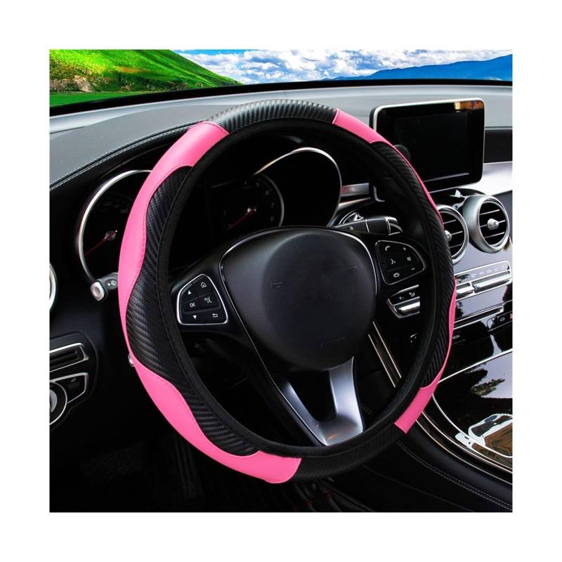 Lenkradbezug Carbon-PU-Faser-Leder-Auto-Lenkradabdeckung Ohne Innenring, Geeignet Für 14,5–15 Zoll Automobilzubehör Lenkradabdeckung(Pink) von Cstearqp