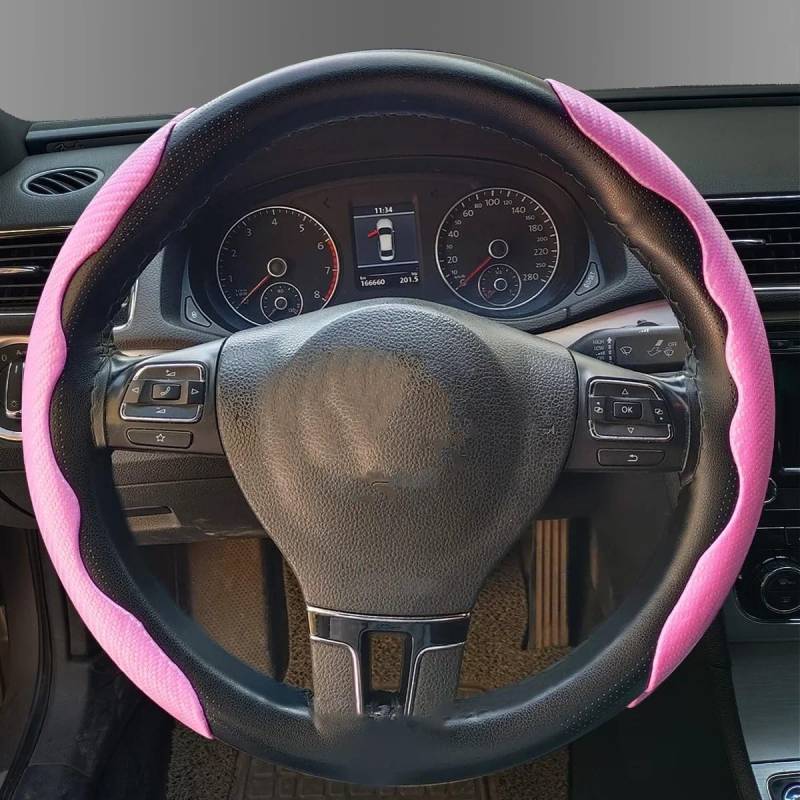 Lenkradbezug Dünne Kohlefaser-Auto-Lenkradabdeckung 38 cm Rutschfester Silikagel-Lenkrad-Booster Lenkradabdeckung(Pink) von Cstearqp