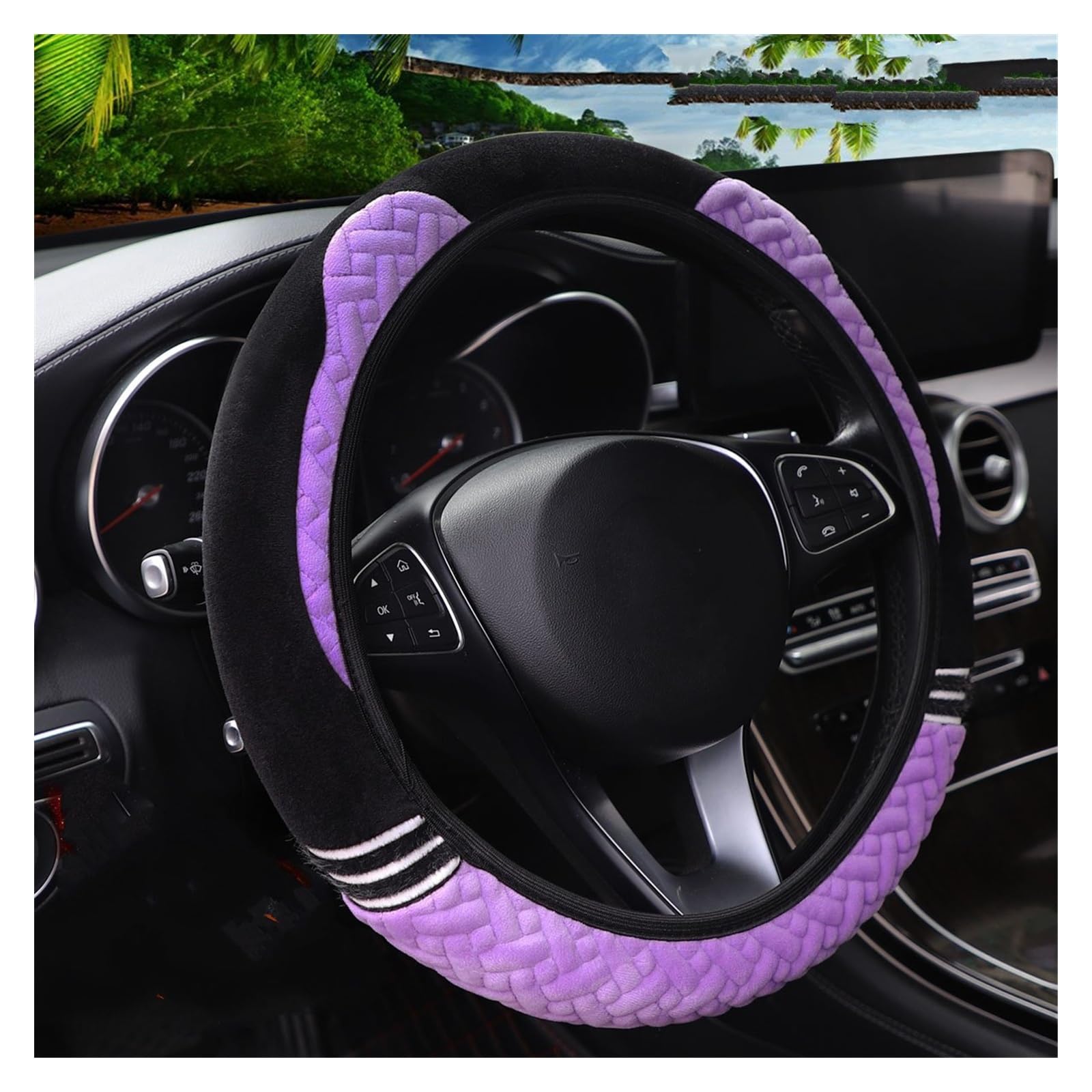 Lenkradbezug Handwarmer Plüschbär, Cartoon-Katze, Auto Ohne Innenring, Lenkradbezug, Automobilzubehör, 36,8–38,1 cm Lenkradabdeckung(Purple) von Cstearqp