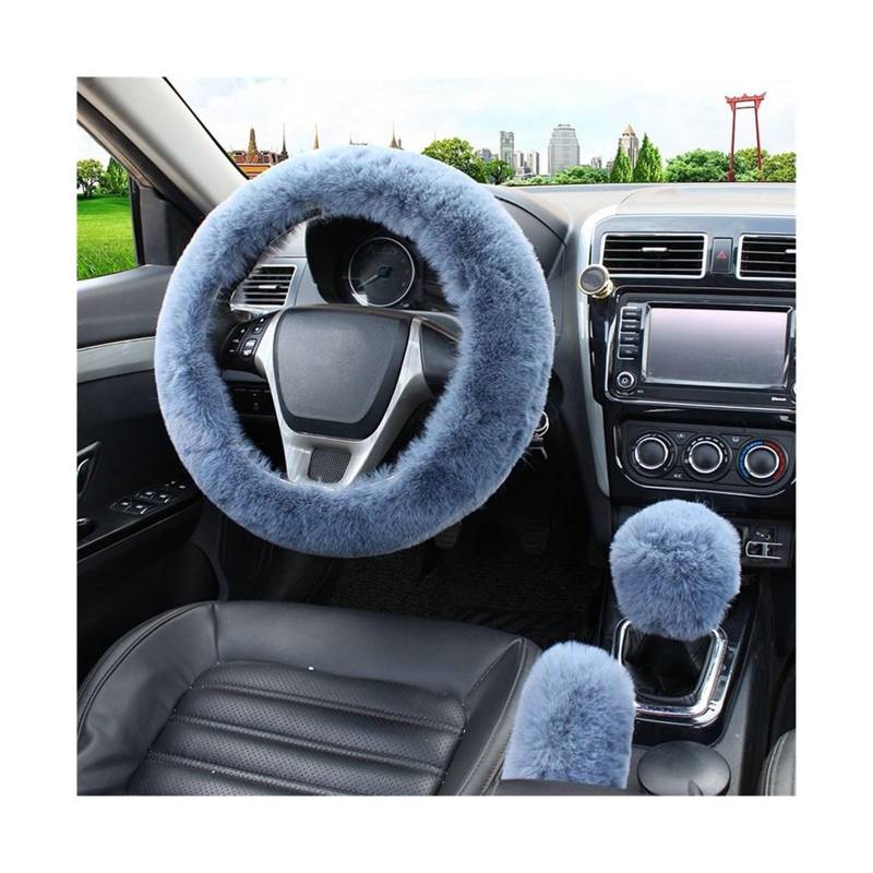 Lenkradbezug Lenkradbezug, Warm Für Den Winter Für Auto, Handbremse Schalthebel Dreiteiliges Set Heizung Lenkrad 38 cm Lenkradabdeckung(Grey) von Cstearqp