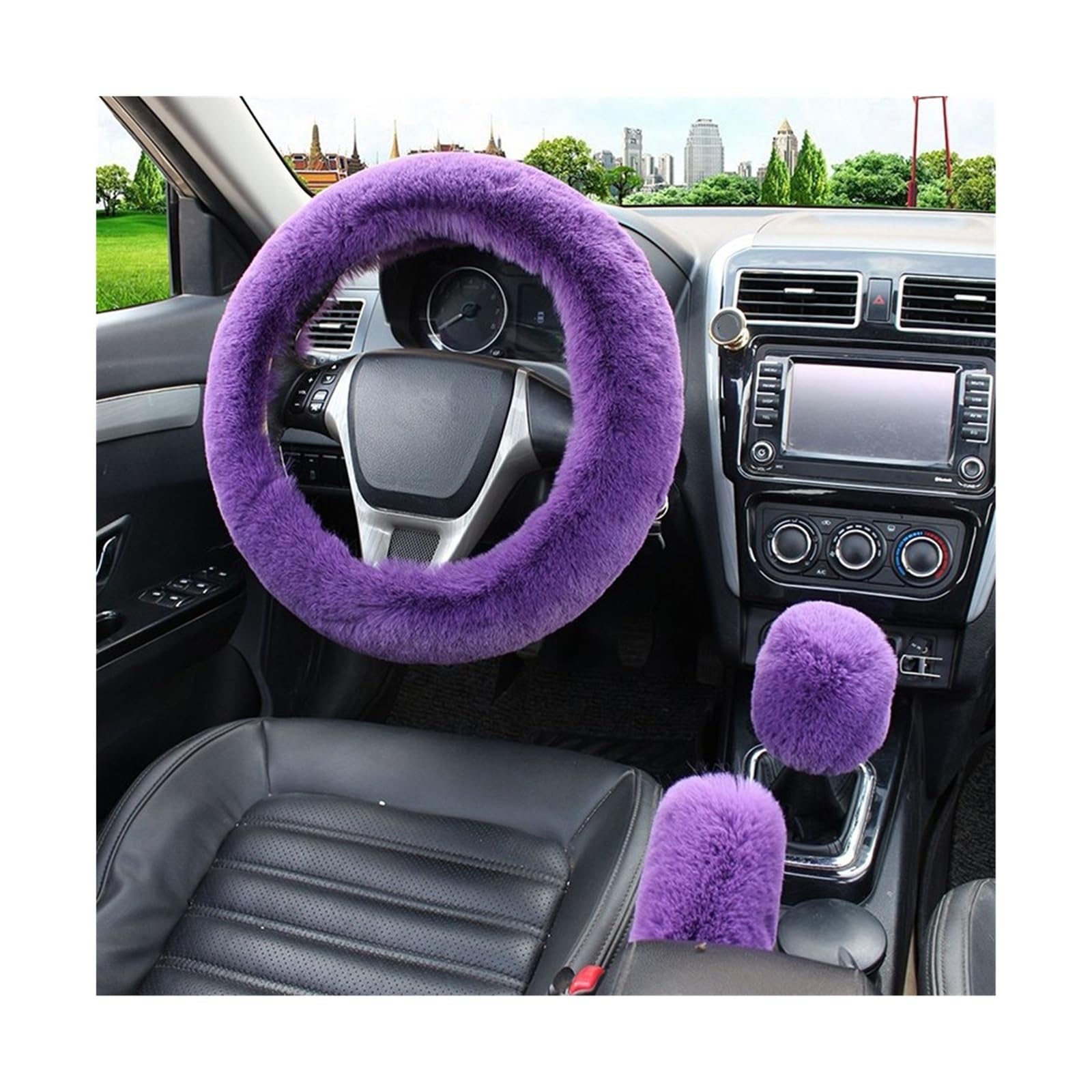 Lenkradbezug Lenkradbezug, Warm Für Den Winter Für Auto, Handbremse Schalthebel Dreiteiliges Set Heizung Lenkrad 38 cm Lenkradabdeckung(Purple) von Cstearqp