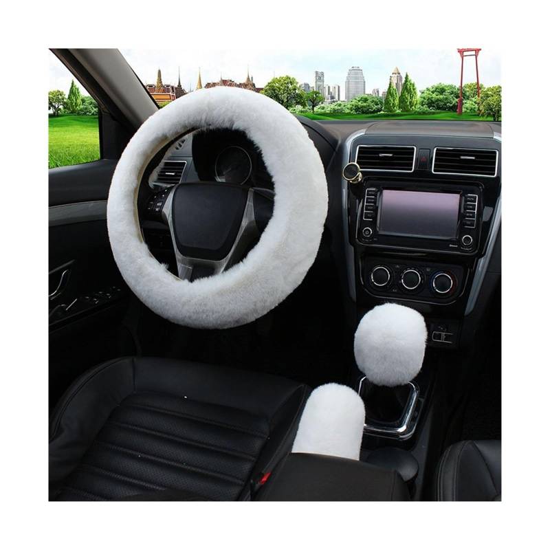 Lenkradbezug Lenkradbezug, Warm Für Den Winter Für Auto, Handbremse Schalthebel Dreiteiliges Set Heizung Lenkrad 38 cm Lenkradabdeckung(White) von Cstearqp