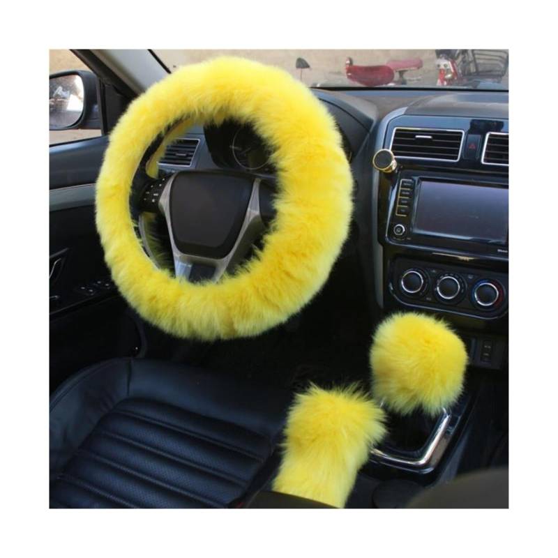 Lenkradbezug Lenkradbezug, Warm Für Den Winter Für Auto, Handbremse Schalthebel Dreiteiliges Set Heizung Lenkrad 38 cm Lenkradabdeckung(Yellow) von Cstearqp