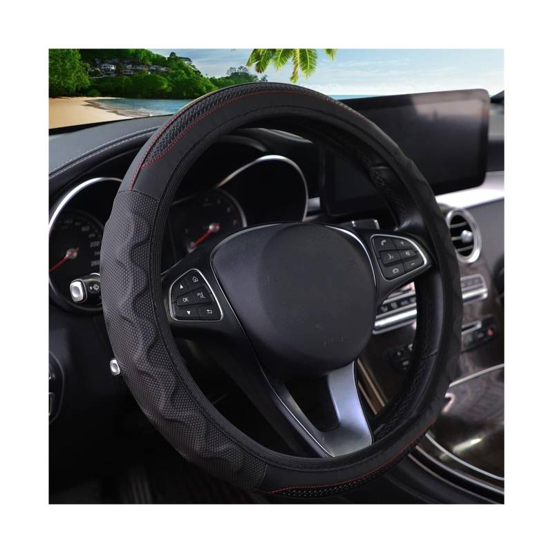 Lenkradbezug Silikon Stereo Leder Carbon Faser Auto Ohne Innenring Lenkrad Abdeckung Auto Zubehör Geeignet Für 14,5-15 Zoll Lenkradabdeckung(Black) von Cstearqp