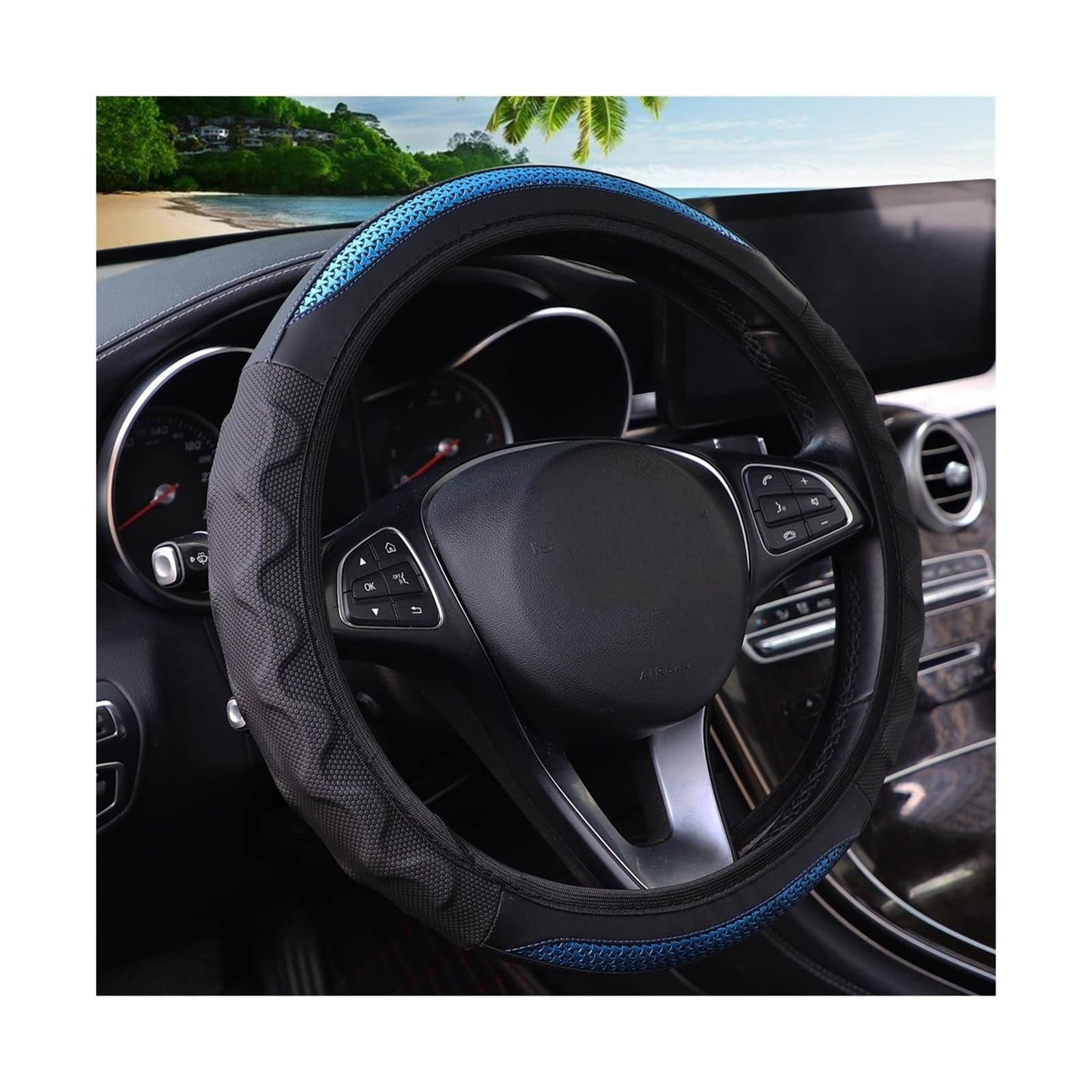 Lenkradbezug Silikon Stereo Leder Carbon Faser Auto Ohne Innenring Lenkrad Abdeckung Auto Zubehör Geeignet Für 14,5-15 Zoll Lenkradabdeckung(Blue) von Cstearqp