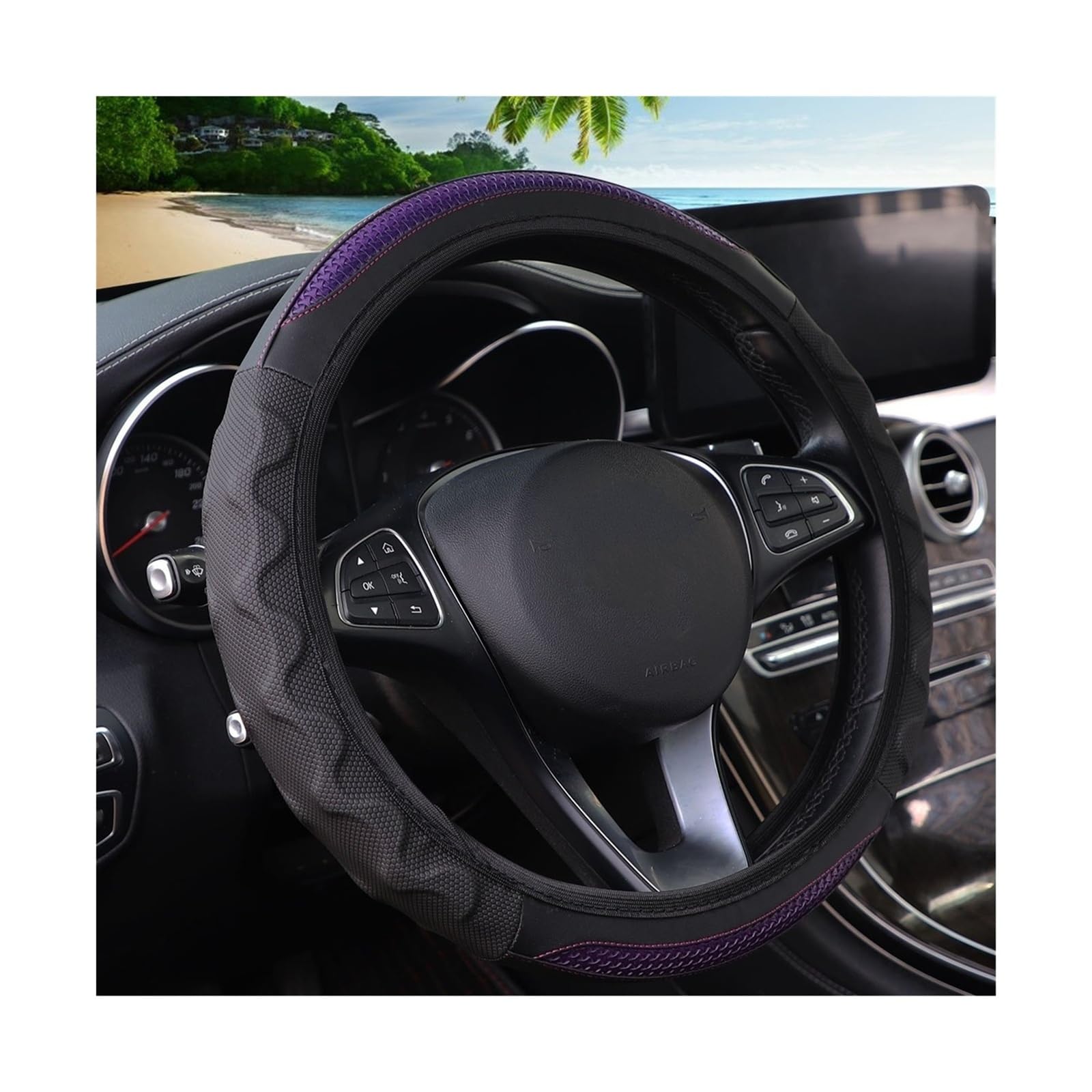 Lenkradbezug Silikon Stereo Leder Carbon Faser Auto Ohne Innenring Lenkrad Abdeckung Auto Zubehör Geeignet Für 14,5-15 Zoll Lenkradabdeckung(Purple) von Cstearqp