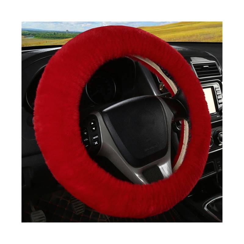 Lenkradbezug Universal 36-39cm Auto Lenkrad Abdeckung Winter Flauschigen Haar Abdeckung Für Lenkrad Heizung Hände Auto Lenkung Wrap Lenkradabdeckung(Red) von Cstearqp