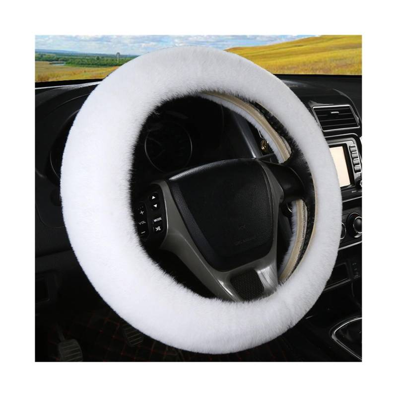 Lenkradbezug Universal 36-39cm Auto Lenkrad Abdeckung Winter Flauschigen Haar Abdeckung Für Lenkrad Heizung Hände Auto Lenkung Wrap Lenkradabdeckung(White) von Cstearqp