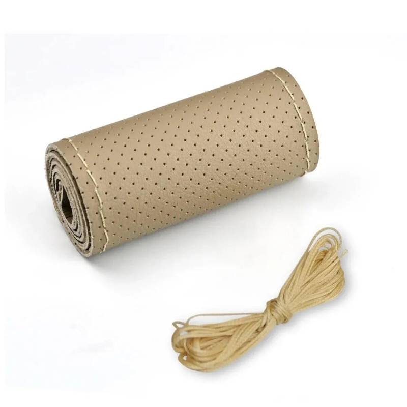 Lenkradbezug Universal-Leder-Auto-Lenkrad-Stich Auf Wrap-Abdeckung Passend Für 38 cm 14 Zoll DIY-Nähen Atmungsaktiv Und rutschfest Schwarz Grau Beige Lenkradabdeckung(Beige) von Cstearqp