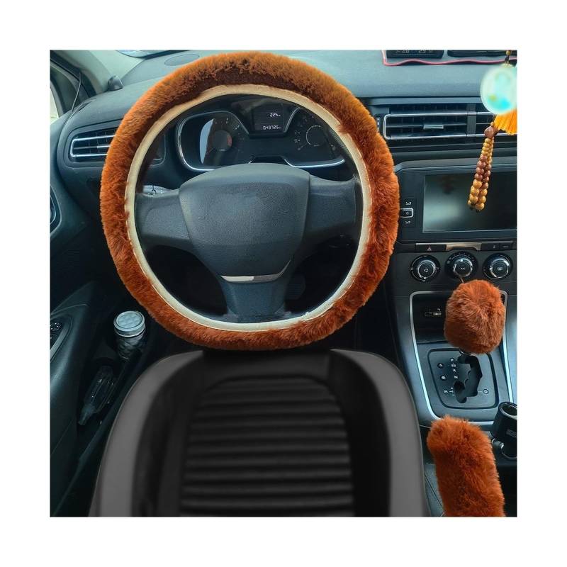 Lenkradbezug Weiche Kurze Pelz Auto Lenkrad Abdeckung Hohe-dichte Warme Plüsch Winter Lenkrad Schutz Abdeckung 38 cm Zugriffs Lenkradabdeckung(Brown) von Cstearqp