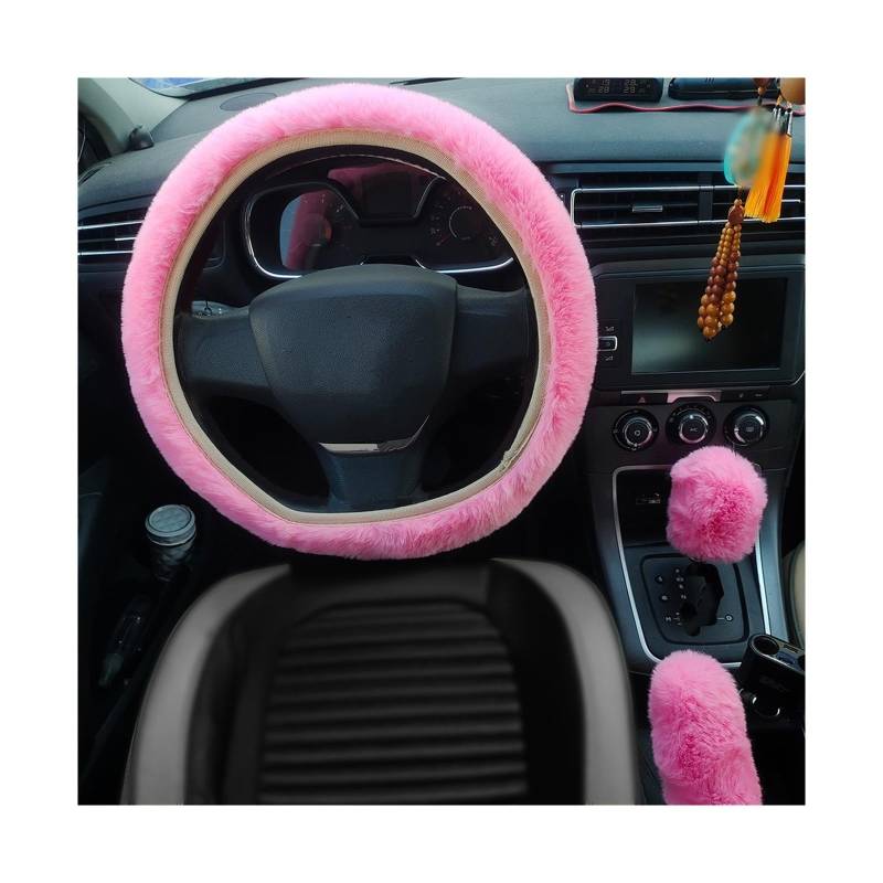 Lenkradbezug Weiche Kurze Pelz Auto Lenkrad Abdeckung Hohe-dichte Warme Plüsch Winter Lenkrad Schutz Abdeckung 38 cm Zugriffs Lenkradabdeckung(Pink) von Cstearqp