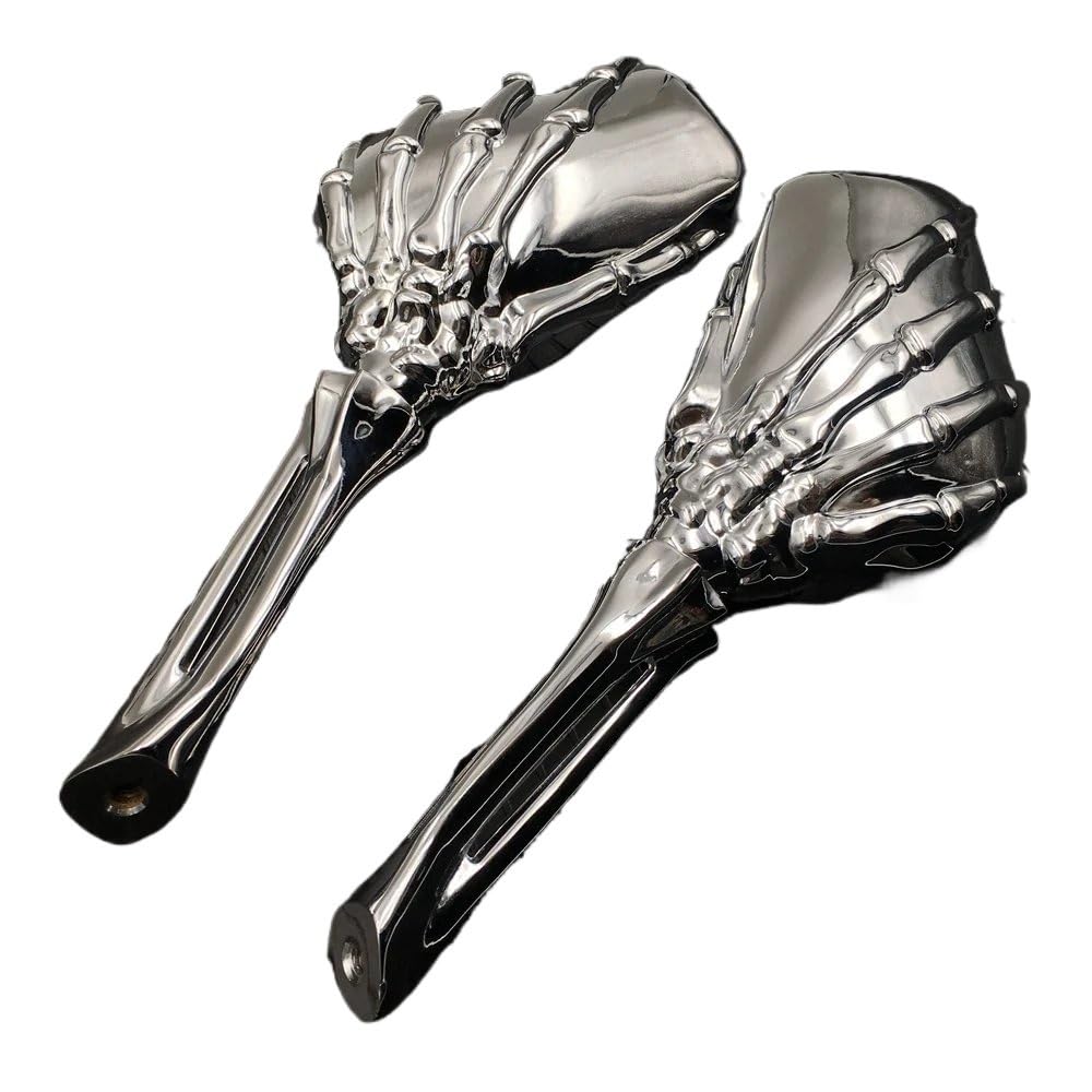 Motorrad Spiegel Motorrad Skeleton Skull Hand Seitenspiegel Rückspiegel Für Softail Für Sportster Für Touring Für Shadow Intruder Boulevard V-Star Motorrad Rückspiegel(Silver) von Cstearqp