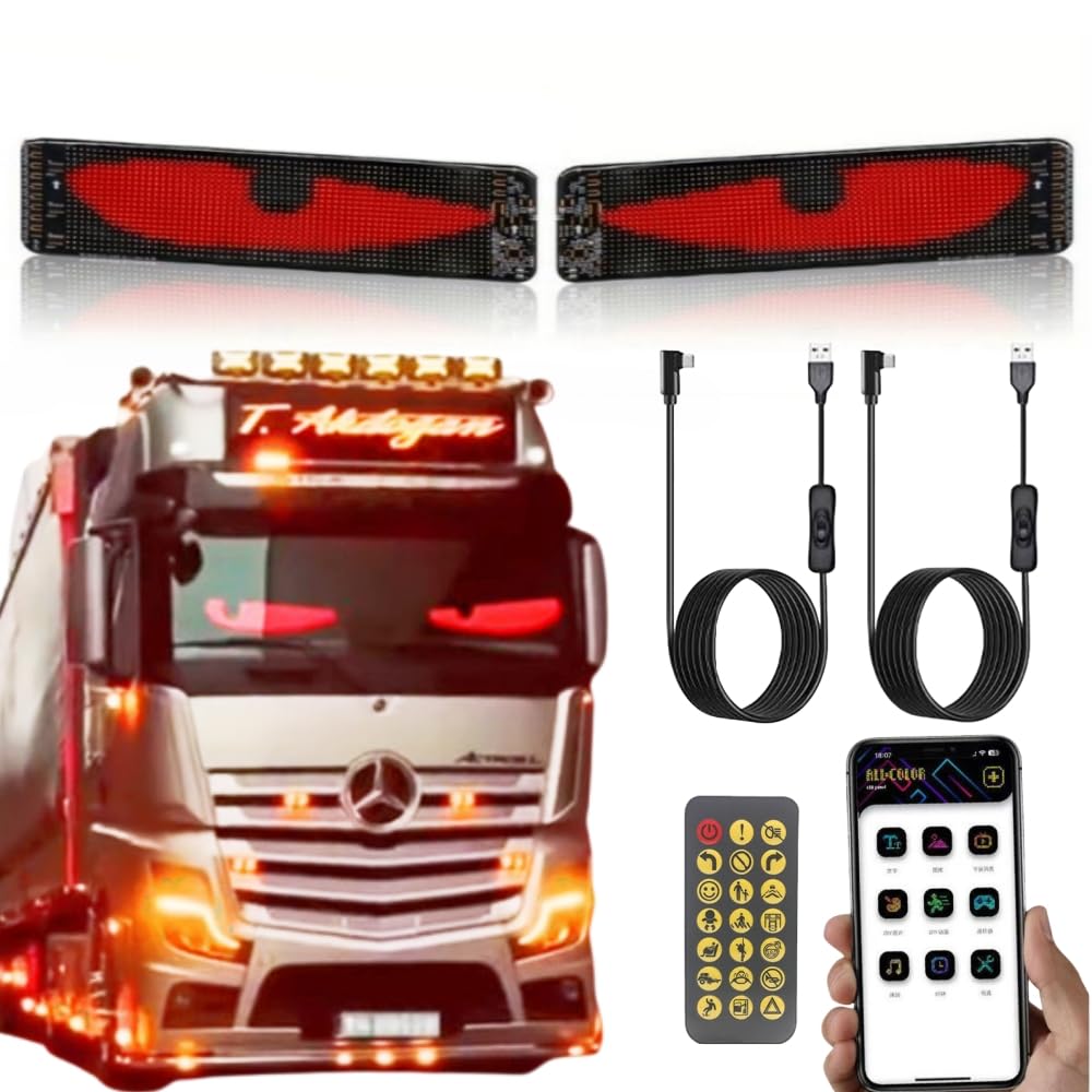 Ctopkatuo 2PCS LED Augen Für lkw, Flex Schild Anzeige Augen Laufschrift Programmierbar, Weicher LED Panel Auto Bunte Teufelsaugen Für Autofenster von Ctopkatuo