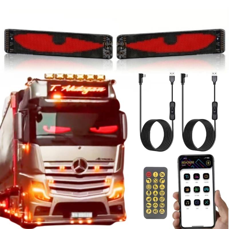 2PCS LED Augen Für LKW, Flex LED Schild Anzeige Augen Laufschrift Programmierbar, Weicher LED Panel Auto Bunte Teufelsaugen Für Autofenster von Ctopkatuo