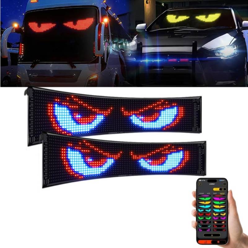 Ctopkatuo 2X 35 * 10cm Bunte Augenlampe Soft Screen für Autofenster, LKW Devil's Eye Lampe LED-Bildschirm Auto-Augenlicht LKW dynamisches Licht,dynamische LED-Augen-Lichtschilder für Auto von Ctopkatuo