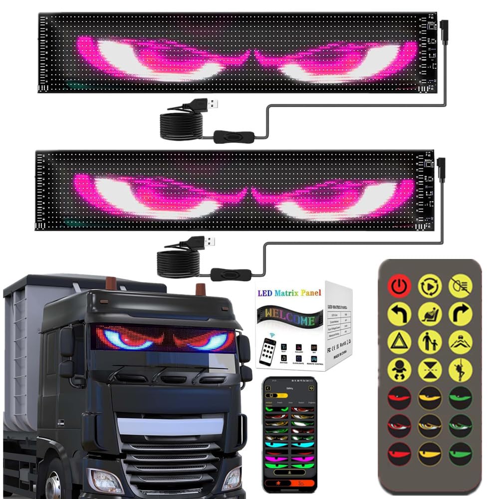 Ctopkatuo 2er 60X12cm Devil Eyes Light für LKW,Teufelaugen-Licht Für Autos,Led Anzeige Programmierbar Led Laufschrift Leuchtreklame Personalisiert Leuchtschild für Auto von Ctopkatuo